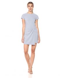 Halston Short Sleeve Round Neck Wrap Drape Dress at Amazon